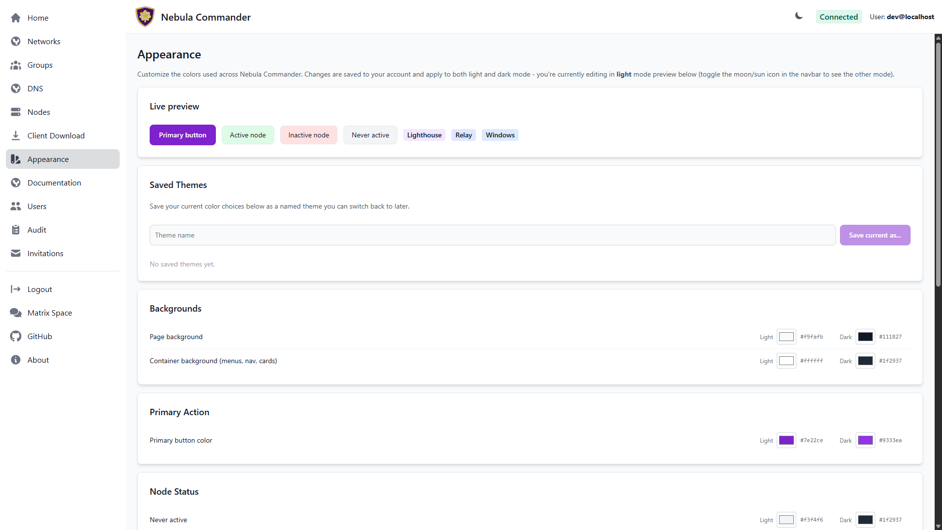 Appearance page