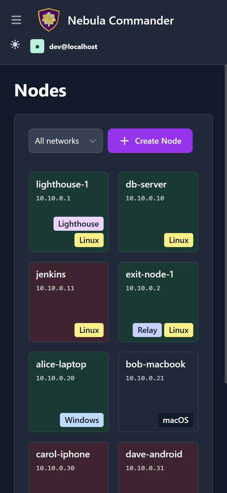 Nodes on mobile, dark mode