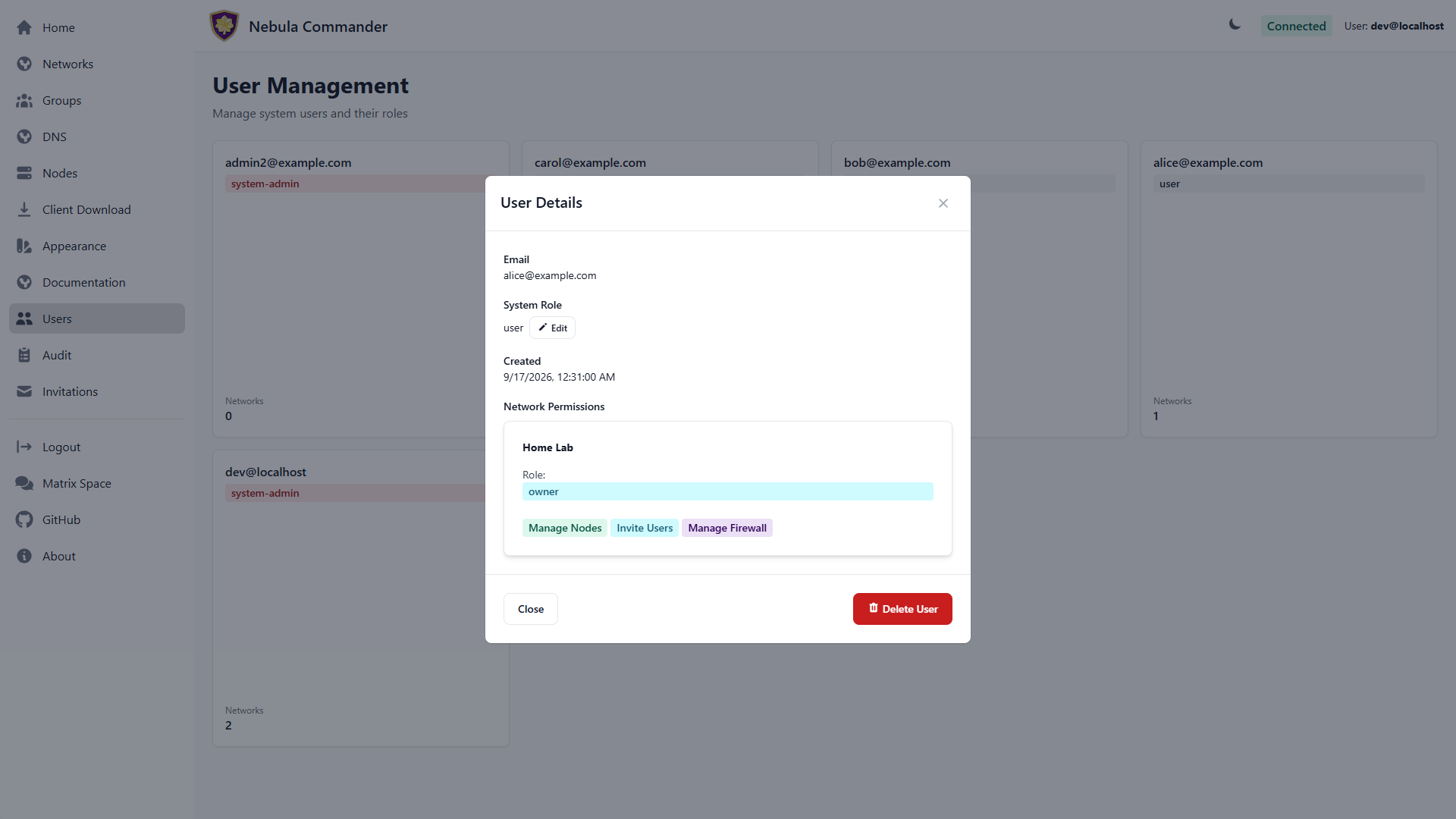 User details modal